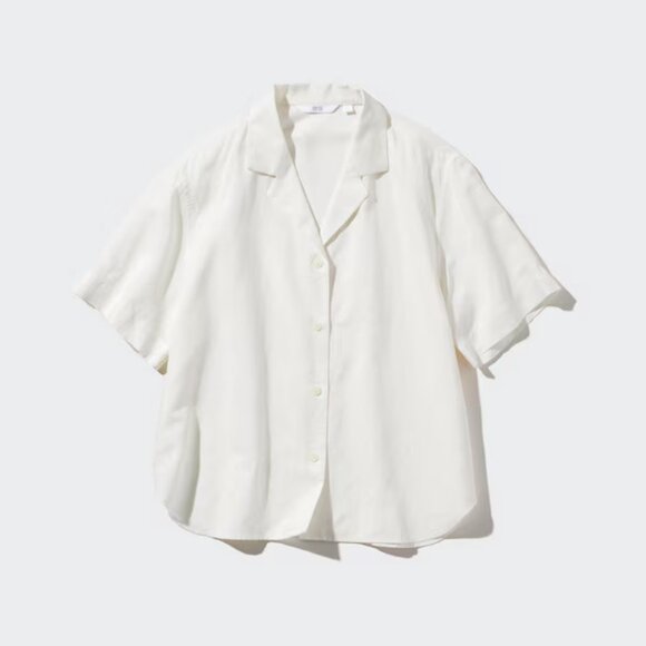 NWT Uniqlo Linen Blend Open Collar Short Sleeve Shirt in Off White - Picture 1 of 7